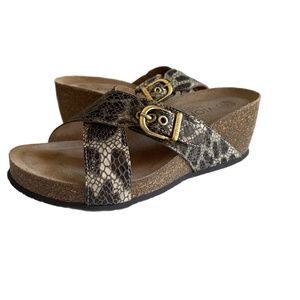 NEW- Vionic Women Danette Platform Wedge Heel Slide Sandal Shoe, Natural Snake